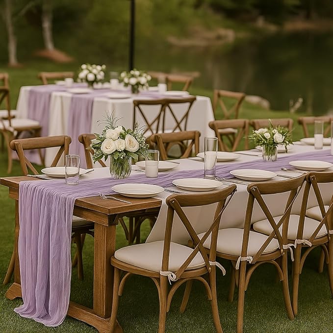 3 Pack Lilac 10FT Purple Cheesecloth Table Runner –120 Inch Boho Gauze Table Runners for Spring Wedding, Birthday, Fairy Garden Bridal Shower Decor