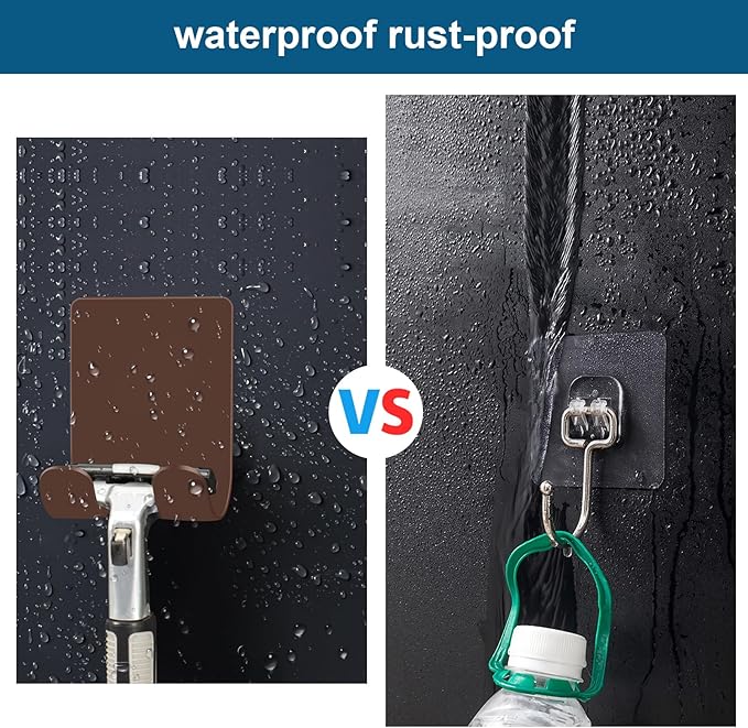 Diesisa Razor Holder for Shower + Adhesive Wall Hooks, Premium 304 Stainless Steel Shower Razor Holder with Heavy Duty Waterproof Sticky Hooks for Hanging Towels, Coat, hat (2+2 Pack)-Brown