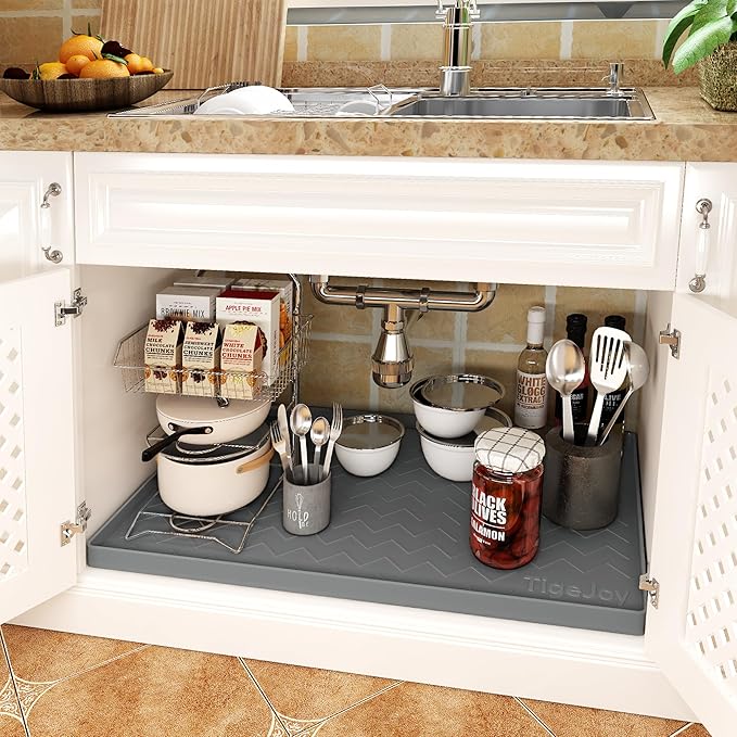 TigeJoy 31" x 22" Under Sink Mats for Kitchen Waterproof, Leak-Proof Silicone Mat Sink Protector and Cabinet Liner, Kitchen Essentials Organizer and Storage, Boot or Shoe Tray, Pet Feeding Mat