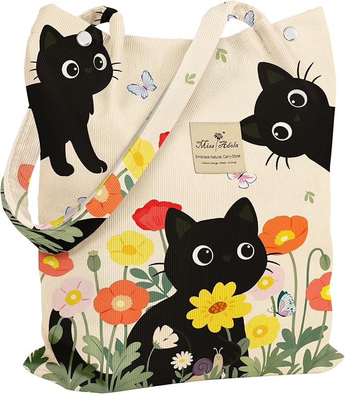 Miss Adola Corduroy Tote Bag for Women - Reusable Totes with Magnetic Buckle & Pocket Aesthetic Design Work Grocery Bags
