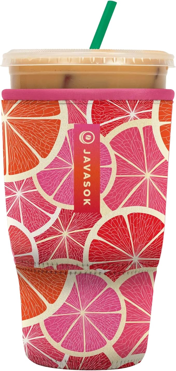 Sok It JavaSok Iced Coffee & Cold Soda Insulated Neoprene Cup Sleeve (Sunshine Slices, Large: 30-32oz)