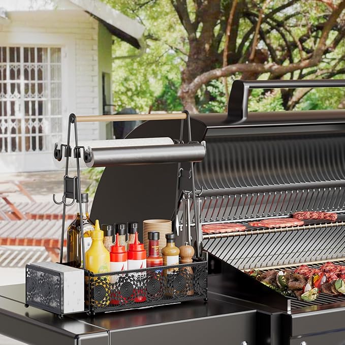 EKNITEY Camping Utensil Grill Holder: BBQ Condiment Griddle Kitchen Organizer With Handle - Caddy Storage For Travel Picnic