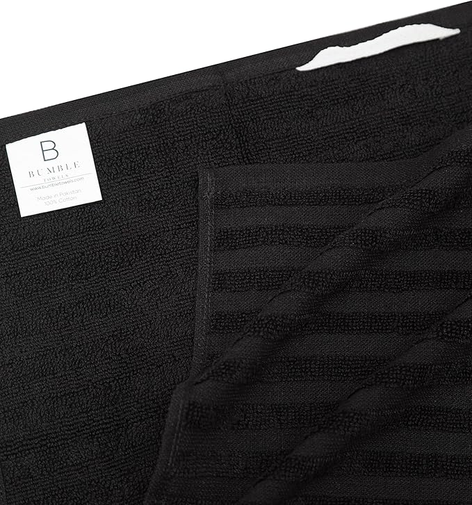 Premium Kitchen Towels (20”x 28”, 6 Pack) | Large Cotton Dish Towels | Flat & Terry Highly Absorbent Kitchen Linen Set with Hanging Loop | Black