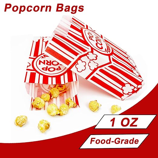 Homrelaxy 110 Pcs Paper Popcorn Bags, 1 oz Popcorn Bags Individual Servings, Bulk Pop Corn Sleeves for Pop Corn Machine, Movie Night, Cinema, Carnival, Party, Concessions