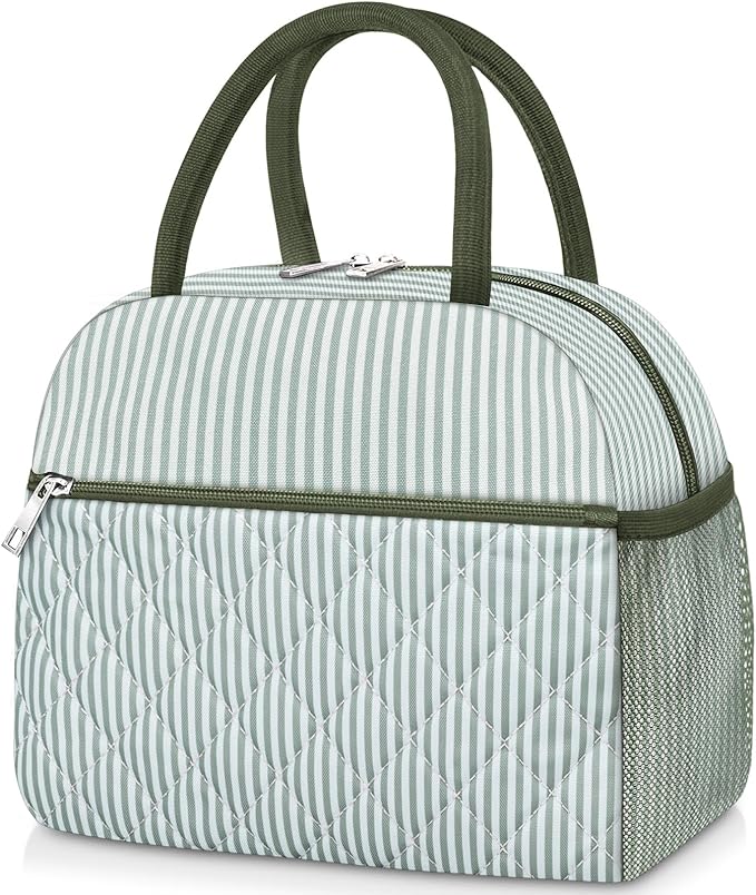 KUBYA Lunch Bag Lunch Box for Women Adult Men Insulated Quilted Reusable Large Lunch Tote Bag Leakproof Simple Cooler Bag for Work Office Picnic Beach or Travel