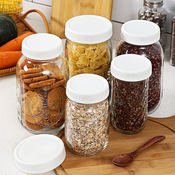 AOZITA 10 Pack REGULAR Mouth Mason Jar Lids for Ball, Kerr and More - White Plastic Storage Caps for Mason/Canning Jars - Leak-Proof, Dishwasher Safe & Food Grade