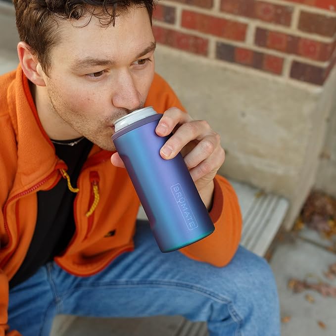 BrüMate Hopsulator Slim Can Cooler Insulated for 12oz Slim Cans | Skinny Can Insulated Stainless Steel Drink Holder for Hard Seltzer, Beer, Soda, and Energy Drinks (Sage)