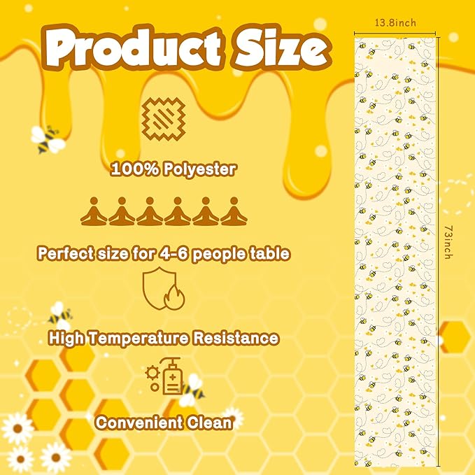 OHOME Summer Decorations for Home - Bee Table Runner | Spring Party Favors Supplies Decorations Indoor Outdoor - Summer Banner Backdrop - Birthday Holiday Table Runner for Home Kitchen