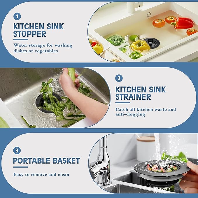 Kitchen Sink Drain Strainer 4 Pack, 304 Stainless Steel Pop Up Sink Stopper, Anti-Clogging Sink Drain Strainer for US Standard Kitchen Drain (Matte Black)