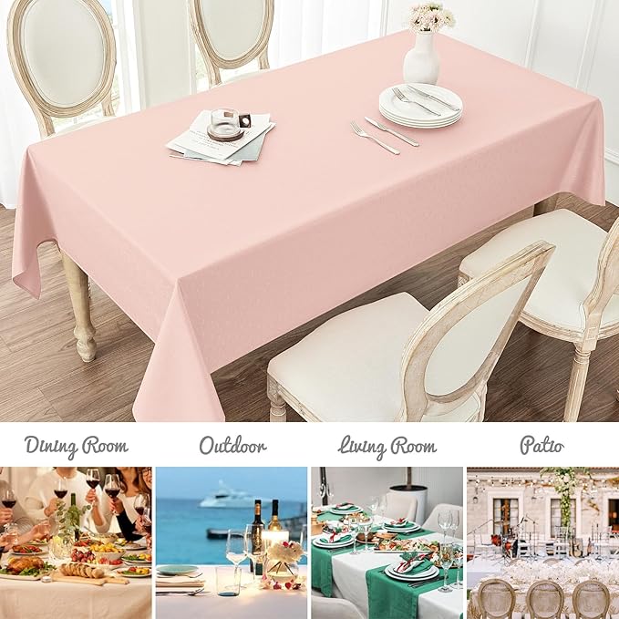 Veblandy Rectangle 6 Feet Tablecloth 60x104 inch Linen Textured Table Cloth Stain and Wrinkle Resistant Washable Polyester, Decorative Table Cover Waterproof for Dining, Buffet and Camping, Pink