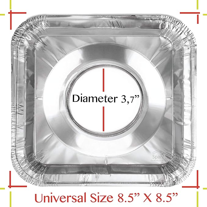 Disposable Gas Burner Liners 50 Pack, Aluminum Foil Square Stove Covers, Range Protectors, Stove Top Foil Covers for Gas Burners, Catch Food Spills, Aluminum Stove Burner Cover, Foil Liner 8.5x8.5 In