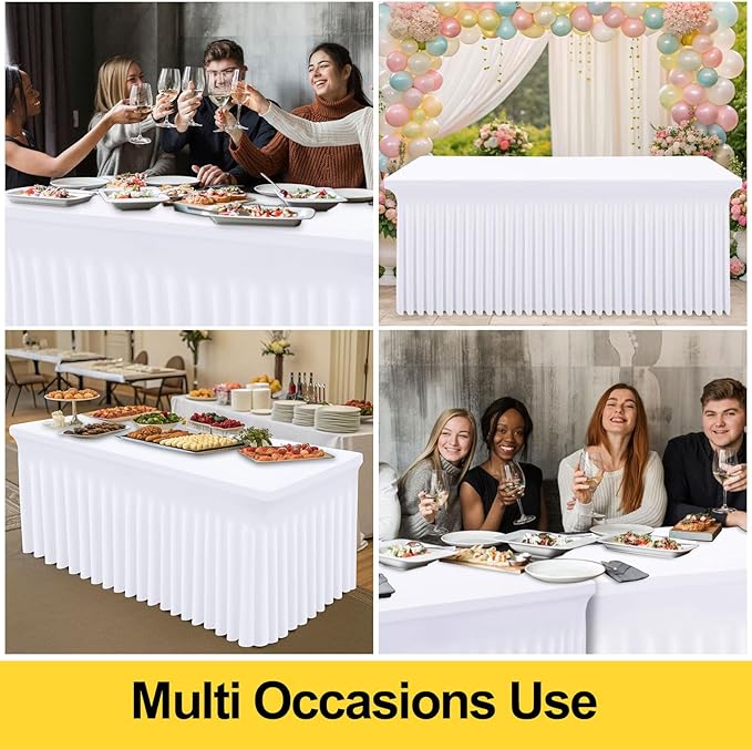 Smiry Spandex Tablecloth 5 Pack, Elastic Fitted Stretch Tablecloth for 6FT Rectangle Tables, Waterproof Washable Table Cover Skirt for Outdoor, Wedding, Banquet & Parties (White, 72Lx30Wx30H Inch)