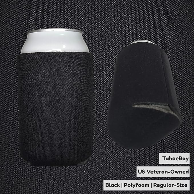 TahoeBay Bulk Blank Beer Can Cooler Sleeves (50-Pack) Sublimation Blanks for Vinyl Plain Soft Foam Can Sleeves Coolers for Soda Cans & Bottles Black, White, Assorted Solid Color (Black)