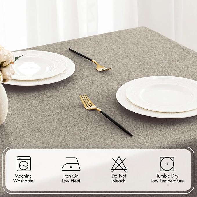MIULEE Linen Rectangle Linen Polyester Tablecloth with Decorative Cutouts Spring Waterproof Stain Resistant & Shrink-Proof Table Cloth 60x84 inch Farmhouse Style for Dining Wedding and Outdoor