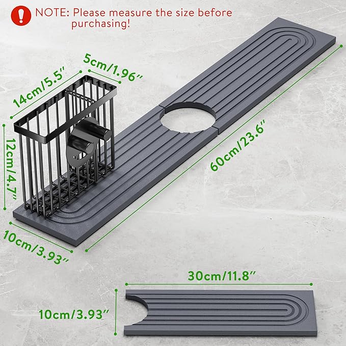 Cisily Diatomite Faucet Mat for Kitchen Sink Protectors with Dish Brush Holder-Absorbent Drying Counter Stone Water Splash Guard Area, Behind Kitchen Sink Caddy Organizers Decor Accessories Organizer