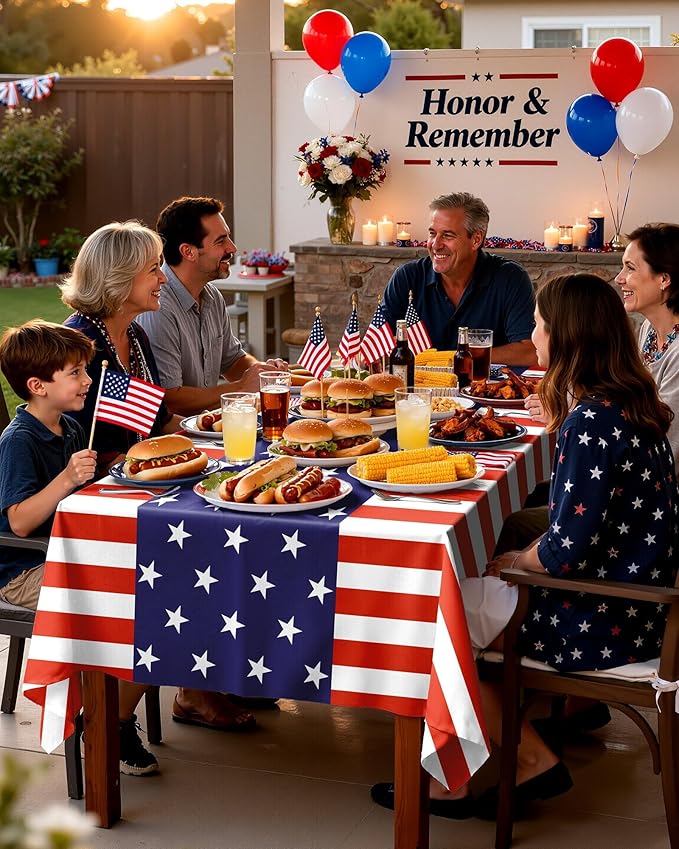 Pureegg Plastic Patriotic Tablecloths 4th of July Decorations, Table Cloth Disposable 3 Pack, Memorial Day Decorations, 4th of July Decorations, 54x108 Inch, American Flag