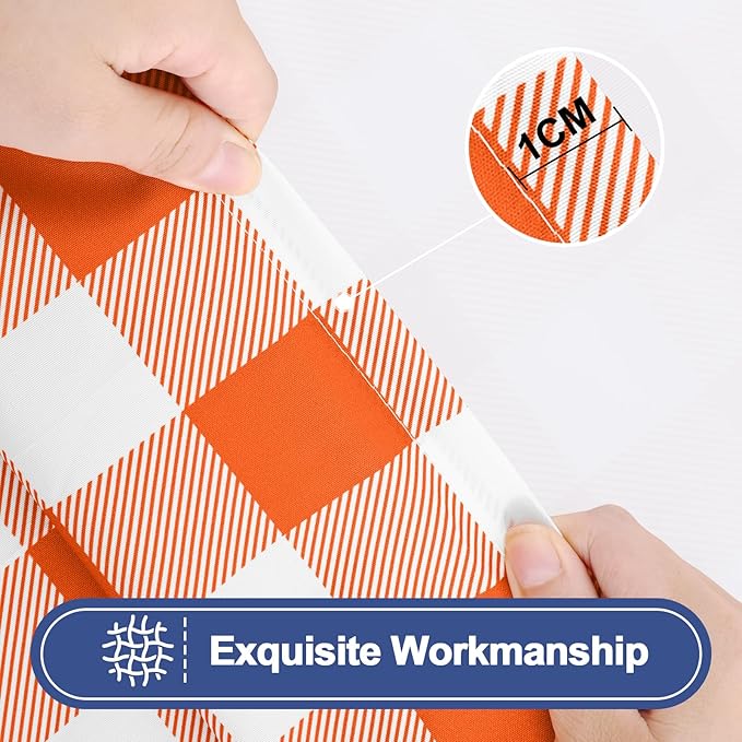 Smiry Picnic Table Cloth 2 Pack, Waterproof Elastic Fitted Tablecloths for 6FT Rectangle Tables, Washable Polyester Buffalo Plaid Tablecloth for Camping, Dining & Outdoor (Orange & White, 30" x 72")
