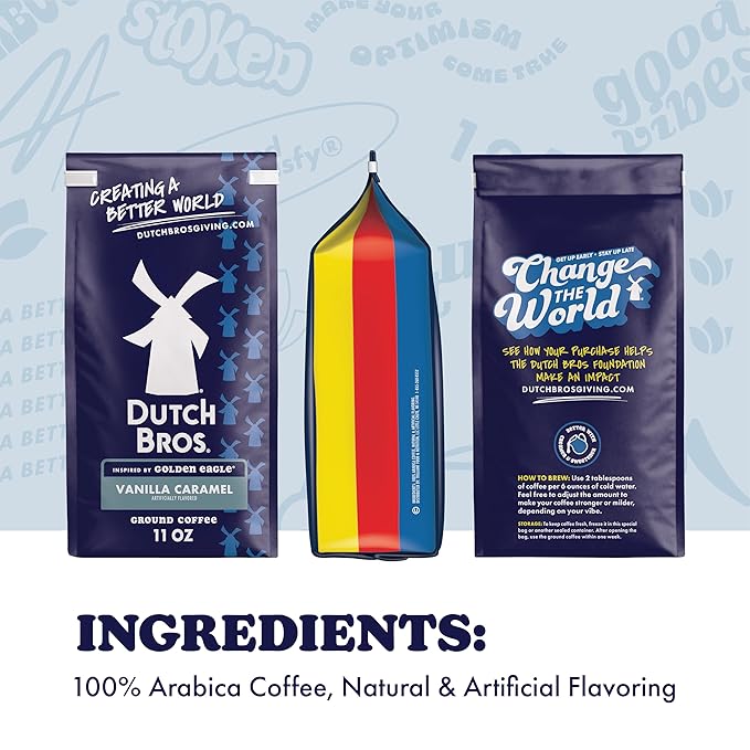 Dutch Bros® Vanilla Caramel Ground Flavored Coffee Inspired by Golden Eagle®, Bagged 11oz (Pack of 3)