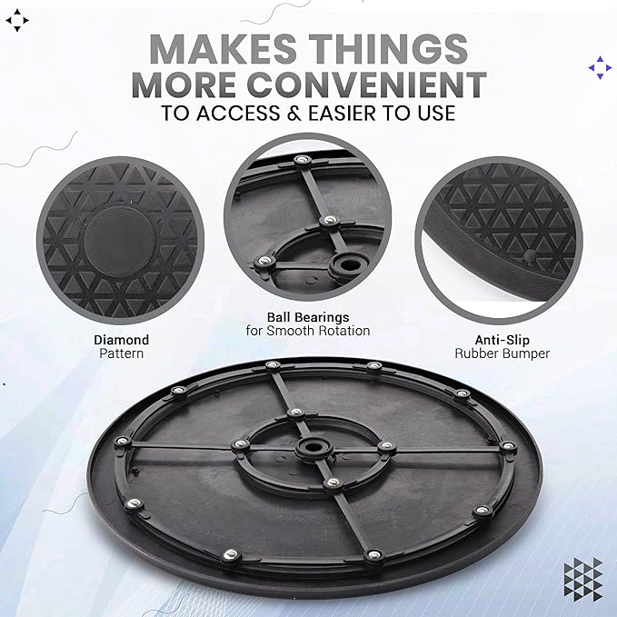 2 Pack 10 Inch Lazy Susan Turntable Organizer, Non Skid Large Lazy Susan Turntable for Cabinet, Computer or Laptop, Plastic Turn Table, Black - by RamPro