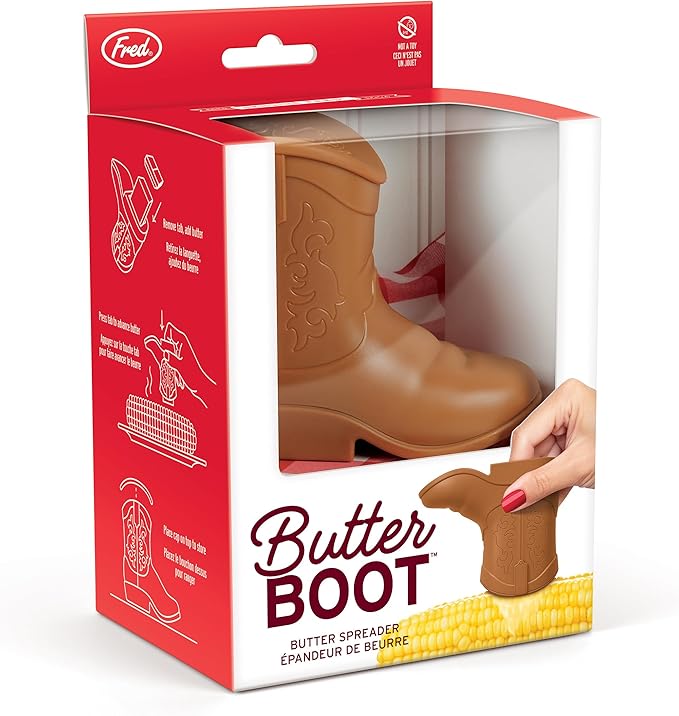 Genuine Fred BUTTER BOOT Butter Spreader for Corn and Veggies, Cowboy Boot Butter Applicator, Kitchen Gadget for Grilling, Picnics, and Cookouts, Dishwasher Safe