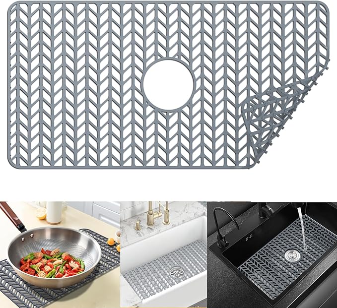 Sink Protectors for Kitchen Sink 12" 13" 16" 18" 19" 24" 26" 28" 29" 30",Silicone Kitchen Sink mats Protector for Bottom of Farmhouse(29.7"x15.5" Center)
