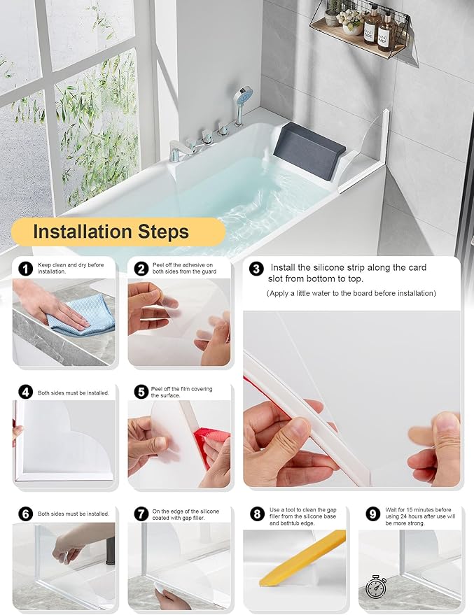 2 Pack Large Shower Splash Guard Kit, Upgrade 9.25 x 9.25 Bathtub Shower Water Splash Guards, Self-Adhesive Shower Guards to Keep Water in Shower, Shower Water Blocker from Splashing Out