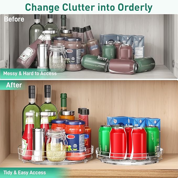 2 Pack Lazy Susan Organizer, 9.5" 10.7" Lazy Susan Turntable for Cabinet, Refrigerator Organizer and Storage for Pantry, Closet, Countertop, Non-Skid Fridge Organizers