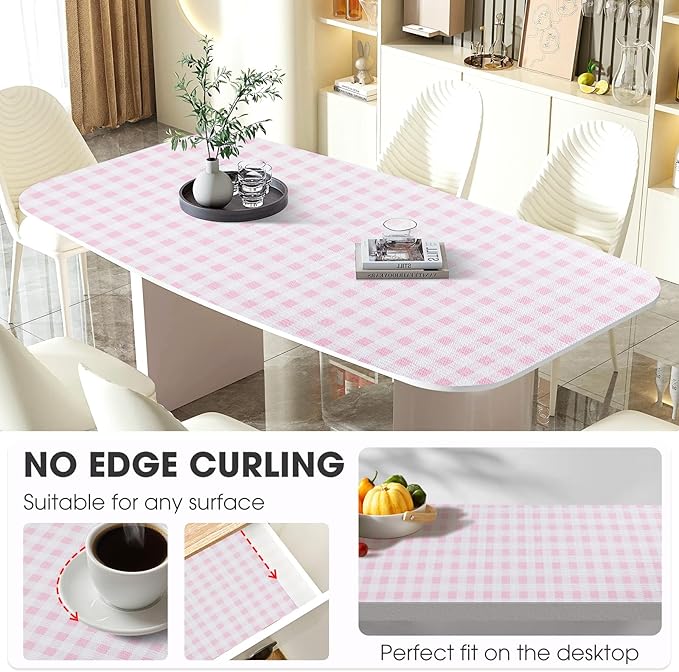 Drawer and Shelf Liner, Non-Slip Kitchen Cabinet Liners Non-Adhesive Thick Strong Grip Waterproof Washable Mats Protect Dresser Shelves Cupboard Bathroom Cabinets, Pink Plaid, 12 in X 20 FT