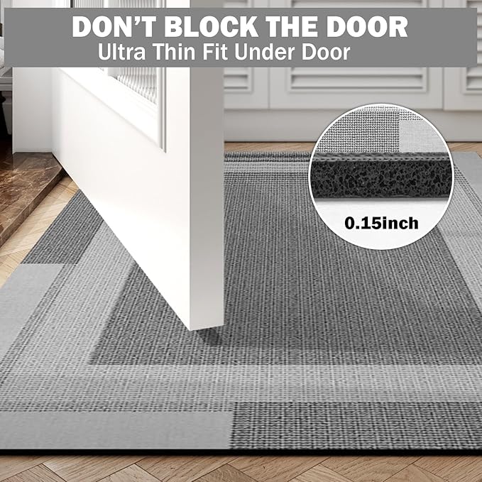 Non Slip Bath Mat, Rubber Backing Ultra Thin Bathroom Rugs Fit Under Door Quick Dry Super Absorbent Washable Bath Rug Shower Mat for Bathroom Floor Bathtub Shower Sink, Easy Care Gray 24"x 35"
