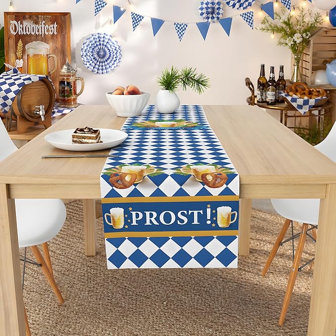 Oktoberfest Decorations - Oktoberfest Table Runner | Blue and White Tablecloth for October Festival Party Decorations - Bavarian German Beer Party Accessories Decor Favors Supplies