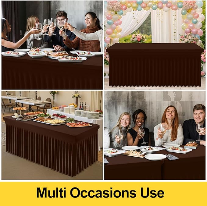 Smiry Spandex Tablecloth, Elastic Fitted Stretch Tablecloth for 8FT Rectangle Tables, Waterproof Washable Table Cover Skirt for Outdoor, Wedding, Banquet & Parties (Coffee, 96Lx30Wx30H Inch)