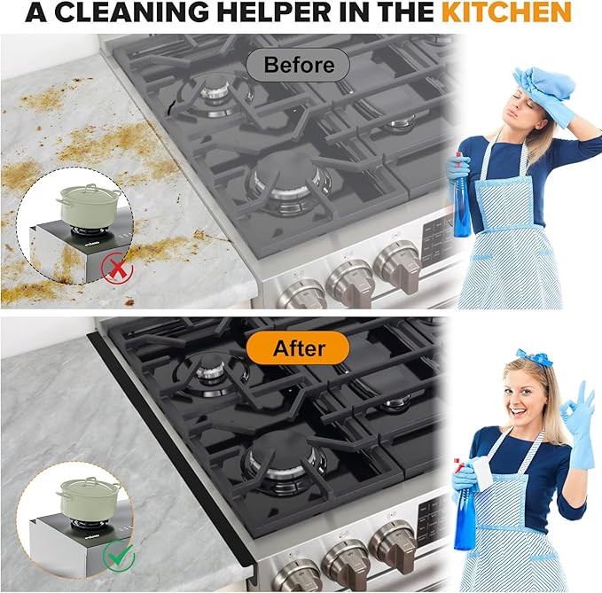Stove Gap Covers - 304 Stainless Steel Oven Side Gap Filler, 2 Pack Stove Gap Filler Retractable Length 13.8" to 27.5", Spring Clip Design Fitting Gap Strong Guard Between Stove Top & Counter - Black