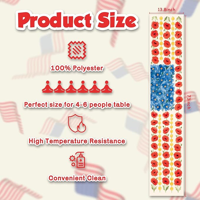 OHOME 250th Anniversary Decorations - Summer Table Runner for Easter Spring | Patriotic American Flag Table Decor for America Anniversary USA Merchandise 4th of July Decorations Home Indoor Outdoor