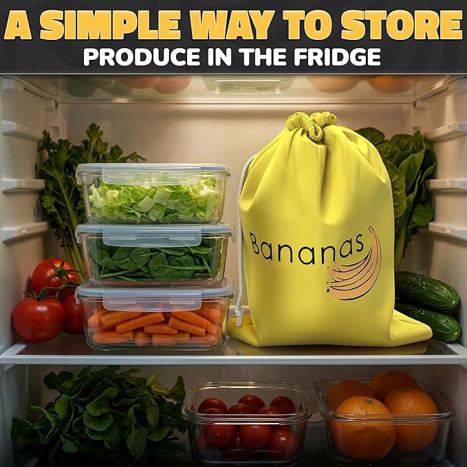 Nylon Banana Bag with Aluminum Lining and Quick Drawstring Closure - 13.8x10.6 in Reusable Banana Keeper for Freshness, Storage, and Prevent Ripening - Washable Material, Suitable for Home and Picnics