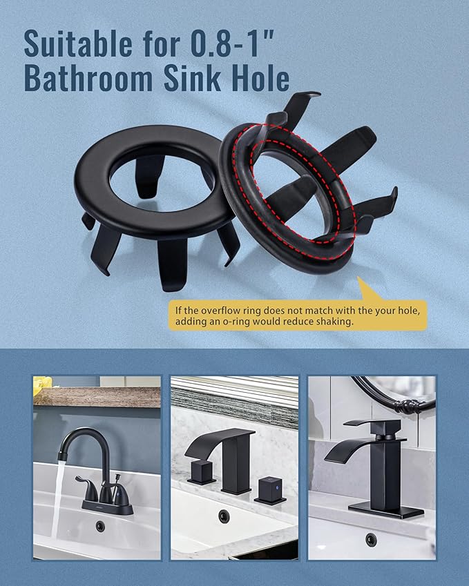 Sink Overflow Ring Matte Black: ARCORA 2 Pack Solid Brass Bathroom Vessel Sink Overflow Cover Basin Trim Ring Hole Insert Caps