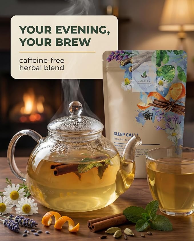 Gardenika Organic Sleep Loose Leaf Tea with Chamomile and Lavender Flowers, Herbal, Caffeine Free, KSA Kosher, Ayurvedic Blend - 4 oz (1 Pack)