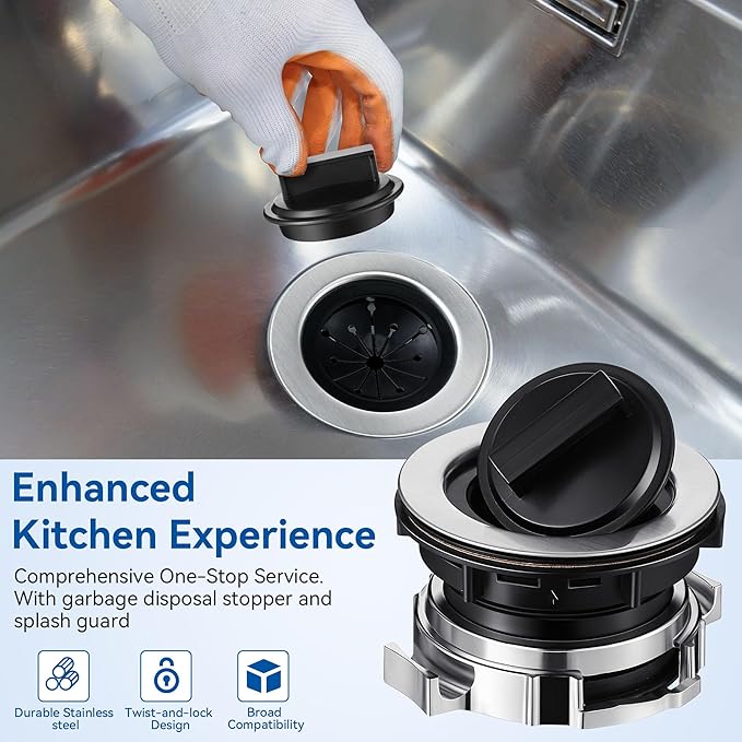 Saillong 4.48" Diameter Garbage Disposal Sink Flange Kit with Garbage Disposal Stopper and Splash Guard, Compatible with Waste King EZ Mount, Whirlaway and GE Models