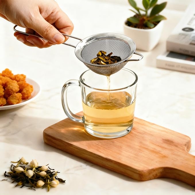Fine Mesh Strainer Set of 3, Stainless Steel Sieve Sifters with handle, Small Medium Large Size, Kitchen Strainers Colander Set for Sifting, Straining & Cooking