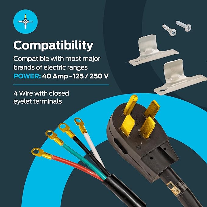 Eastman 4 Feet Electric Range Cord, 40 Amps 4-Prong Wire, 61271