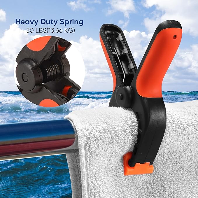8 Pack Marine Boat Rail Towel Clips-Pontoon Boat Accessories-Storm Proof &Dual Locking Technology Pontoon, Purpose Towel Clips for Boat, Chairs, Camping, Fishing, Tarps