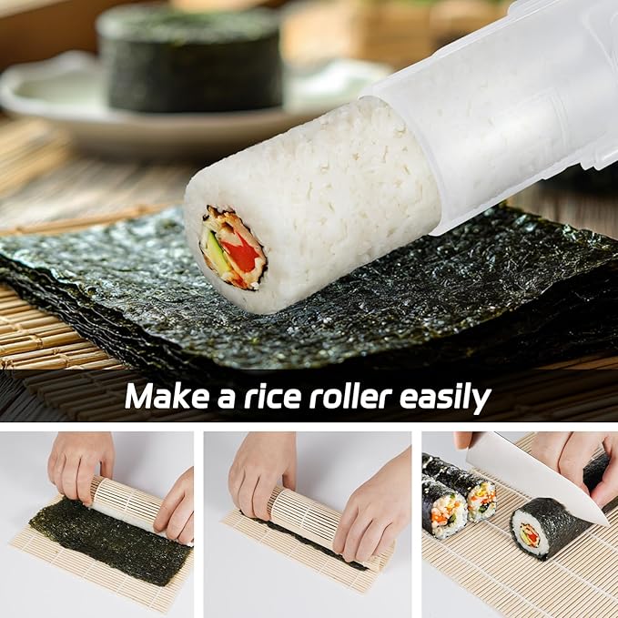 Sushi Making Kit, Upgraded 11.8 Inches Sushi Roller, Sushi Rolling Mat Sushi Maker Sushi Kit, Sushi Bazooka Easy Made Sushi Translucent white