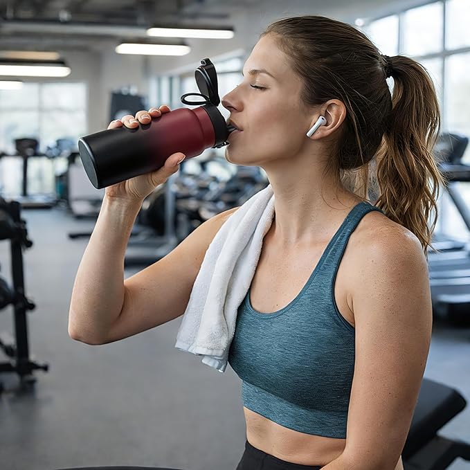 Fanhaw 32 Oz Insulated Stainless Steel Water Bottle with Chug Lid – Wide Mouth, Leak-Proof, BPA-Free – Ideal for Kids, Adults, Sports, Gym, and Outdoor Use (Red Black)