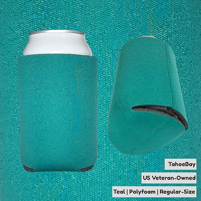 TahoeBay Bulk Blank Beer Can Cooler Sleeves (50-Pack) Sublimation Blanks for Vinyl Plain Soft Foam Can Sleeves Coolers for Soda Cans & Bottles Black, White, Assorted Solid Color (Teal)