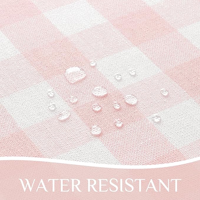 Softalker Pink Gingham Tablecloth 70 x 70 Inch Round, Outdoor Linen Cotton Checkered Table Cloth with Tassel, Heavy Duty Wrinkle Free Buffalo Plaid Table Cover for Kitchen Dining Home Party