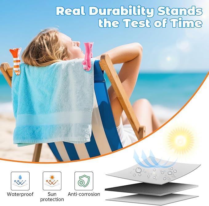 8 Pack Clips for Beach Chairs-Durable and Big Towel Clips, Peg Clips with Colorful Parrot and Pink Flamingo Shape, Creative Beach Towel Clip for Family Use, Portable During Travel.