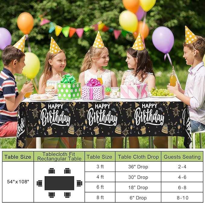 Smiry Plastic Table Cloth Disposable 5 Pack, 54 x 108 Inch Waterproof Rectangle Tablecloths for Birthday, Parties, Decorative Plastic Table Cover, Leakproof & Sturdy, Black & White