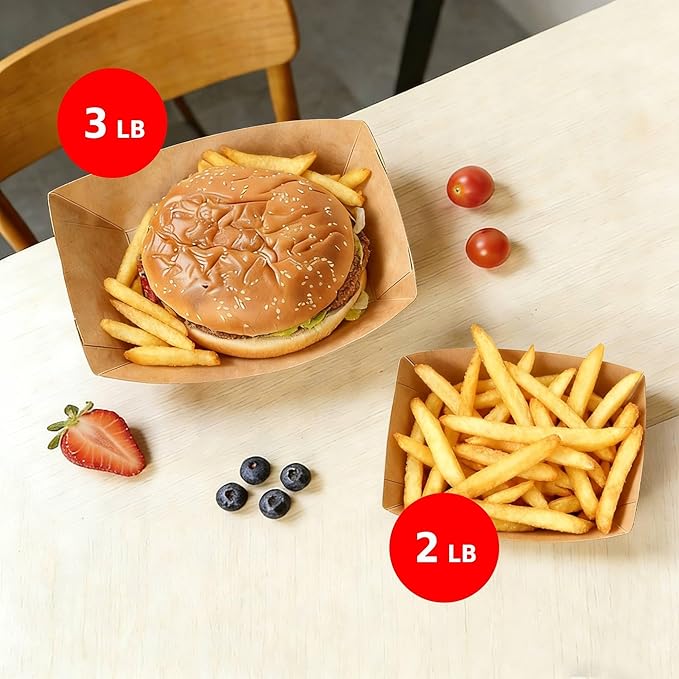 250 Pack 3lb Paper Food Boats - Grease-Resistant Food Trays,Heavy-Duty Food Trays Disposable for Hot Dog,Hamburger,Sandwiches,Nacho,Fries,Onion Rings or Other Snacks
