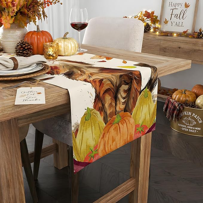 Fall Decorations for Home - Cute Autumn Cat Pumpkin Table Runner | Thanksgiving Friendsgiving Decorations for Home Indoor Outdoor - Fall Table Centerpieces Backdrop for Kitchen Dining Room Office