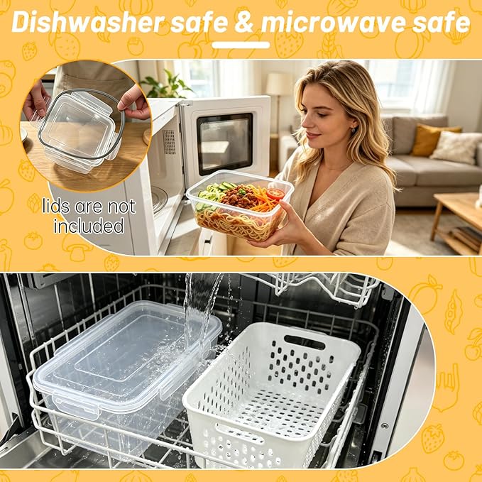 3 Pack Fruit Storage Containers for Fridge with Removable Colander, Airtight Produce Storage Containers for Fridge, 4-in-1 Fruit and Vegetable Storage, Berry Keeper, Stackable Veggie Containers