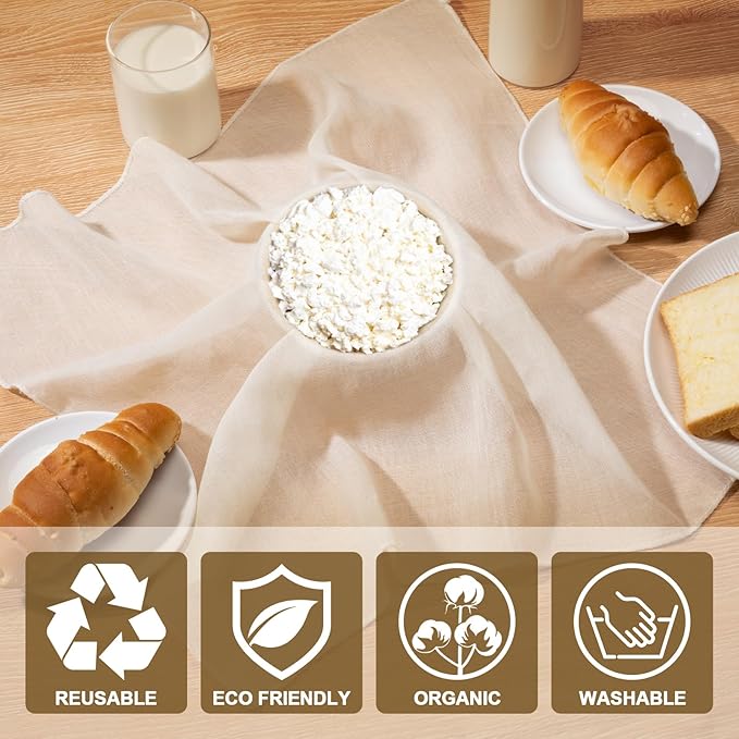 Amrules Cheese Cloths for Straining, 2PCS 36x36 Inch Grade 100 Cheese Cloth, Reusable Washable Unbleached Pure Cotton Cheesecloth for Cooking and Cheese Making with Hemmed Edge